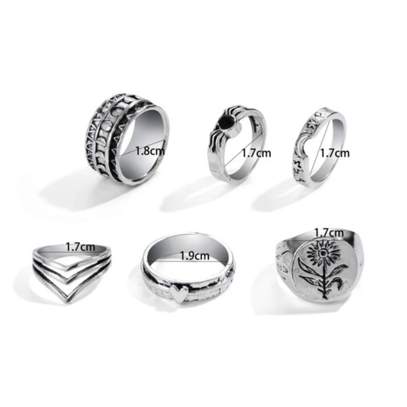 Antiqued Silver 📂 Flower Engraved Chunky Ring Set - Picture 3 of 4